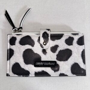 Simply Southern Cow Print Bifold Wallet Black White‎ Faux Leather Card Holder